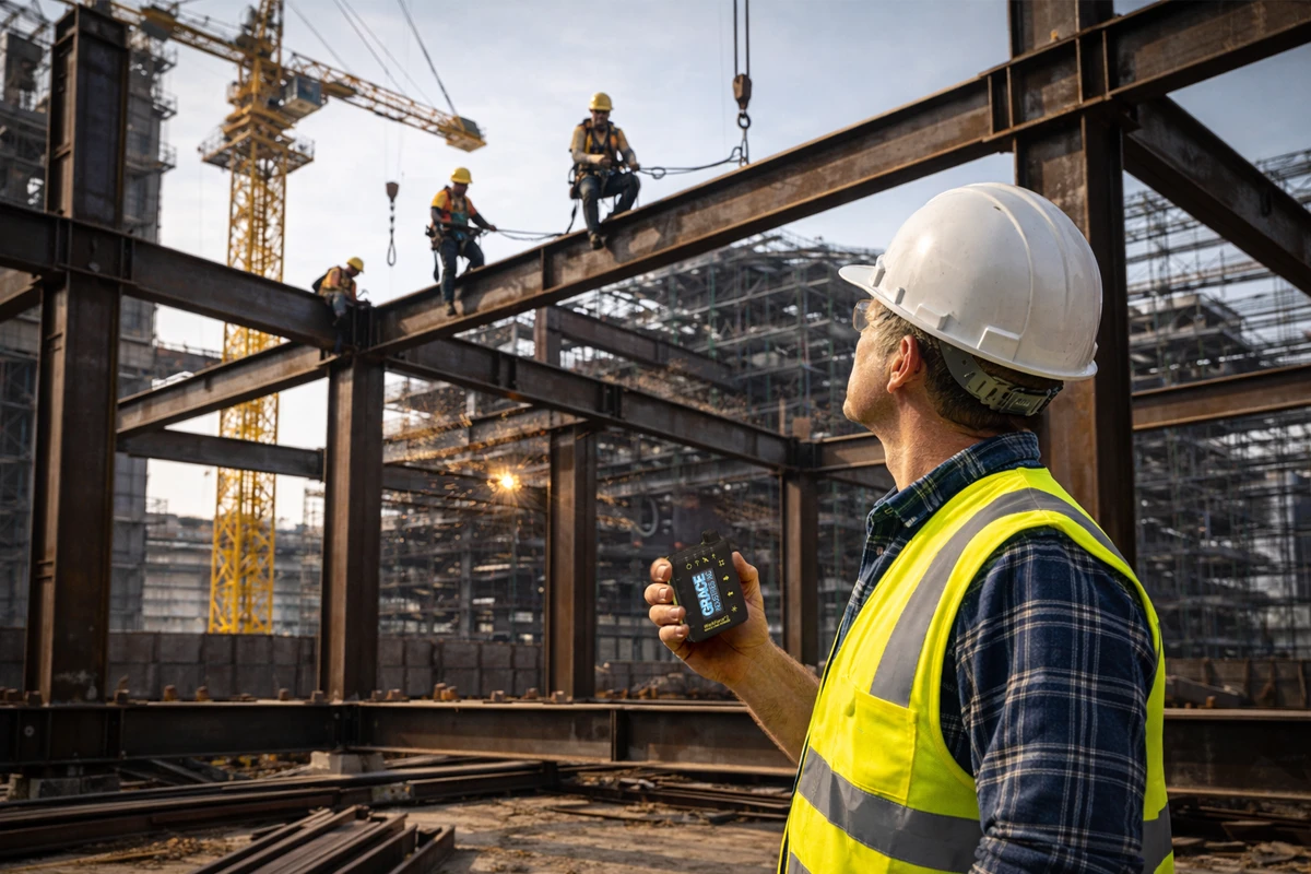 Lone worker in a high-risk industrial environment using safety equipment