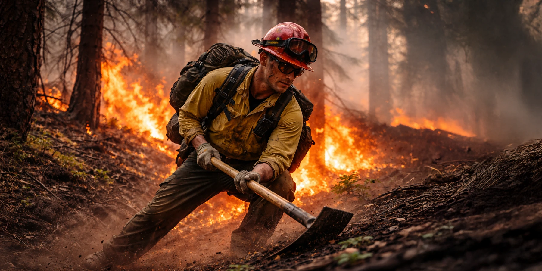 wildland firefighter operating during active wildfire response