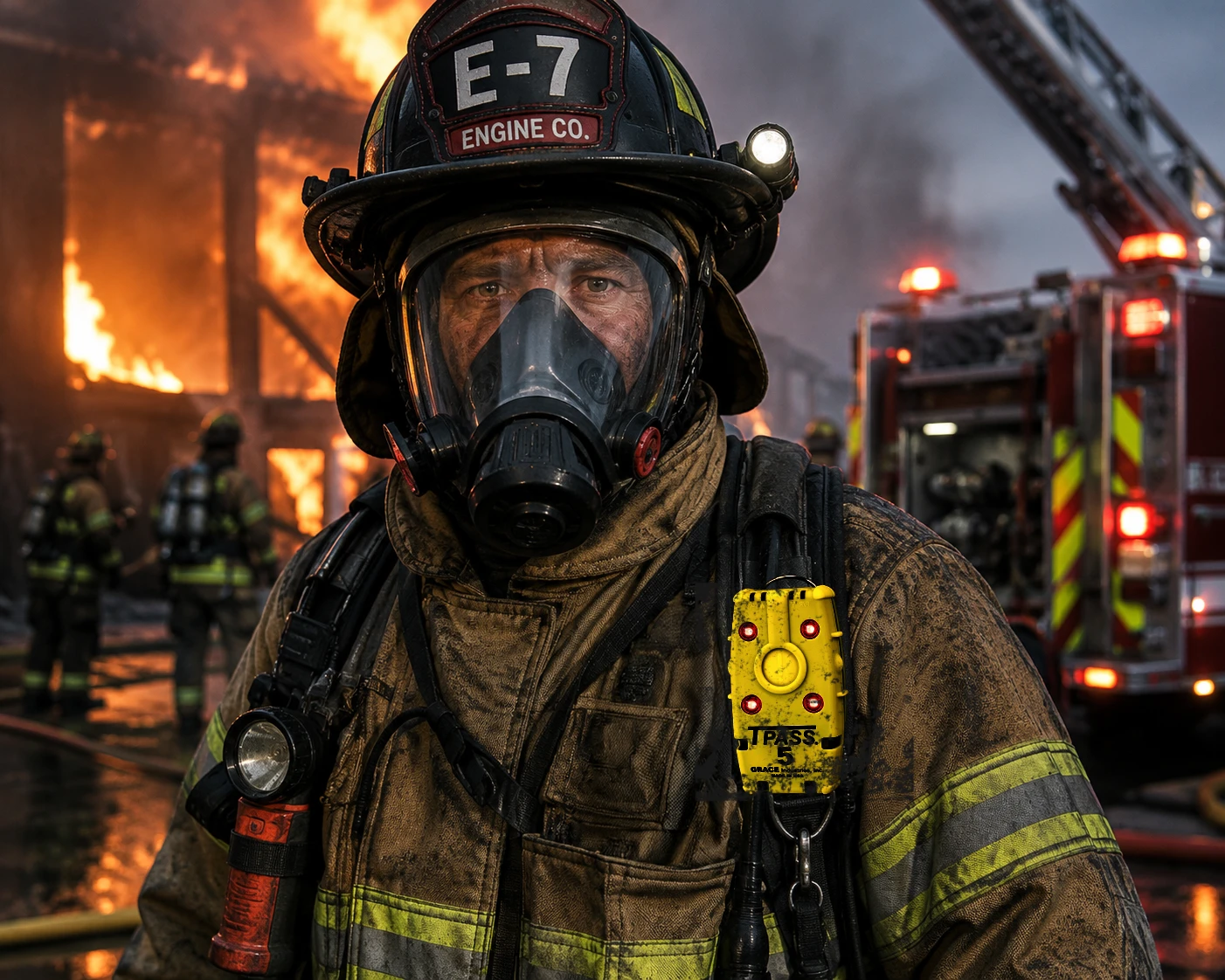 Firefighter wearing a standalone TPASS device