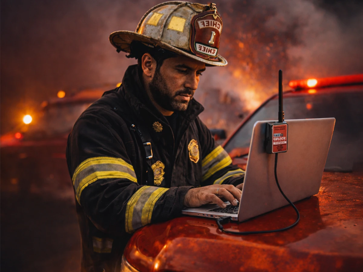 Firefighters on the fireground using Grace Industries accountability equipment