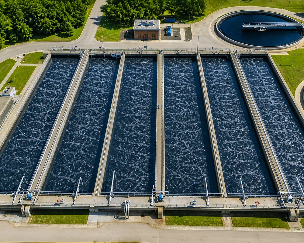 wastewater treatment plant with aeration basins