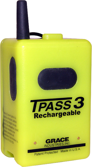 Grace Industries TPASS 3 Rechargeable firefighter accountability and distress alarm, 4 inches high with antenna