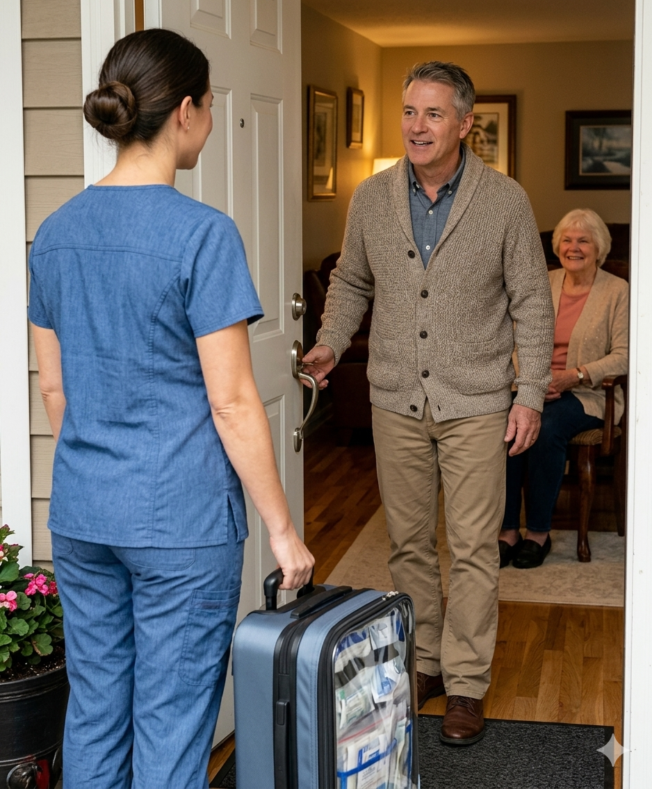 A home healthcare worker arriving alone at a patient’s home