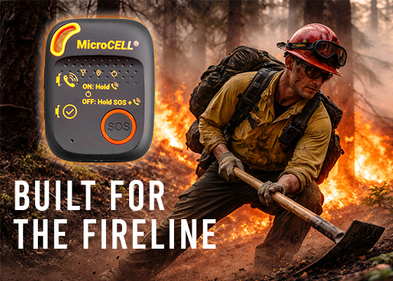 Wildland firefighter on the fireline carrying a Grace MicroCELL personnel accountability and safety device